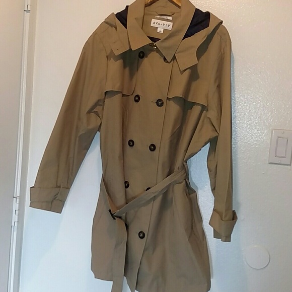 Ava & Viv Jackets & Blazers - NWOT AVA&VIV Water Resistant Khaki Hooded Raincoat